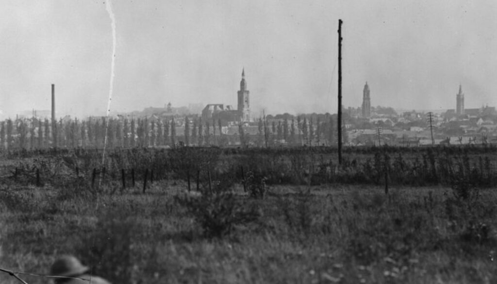 203_A view of Cambrai from the front line. Advance East of Arras.